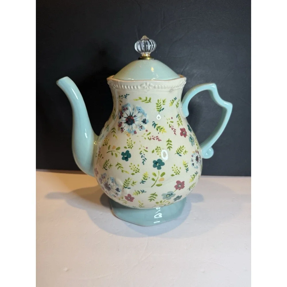 The Pioneer Woman Kari 2.7 Qt Stoneware Teapot Floral Blue Teal Farmhouse